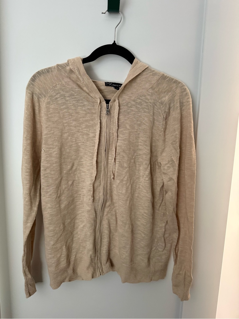 Lightweight Beige Cotton/linen blend Zip Hoodie Sweater for Women